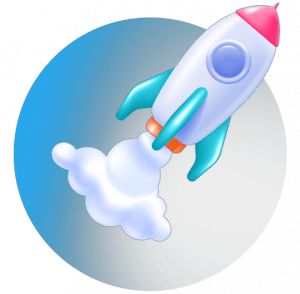 Simply The Best Digital Marketing Rocket graphic with blue gradient circle outline.