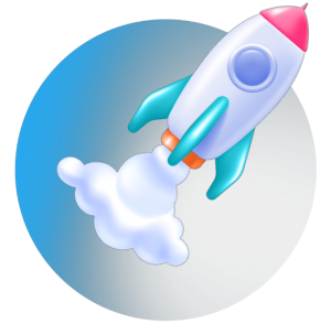 Simply The Best Digital Marketing graphic of a blue, white, and magenta rocket blasting off inside a blue and white gradient circle.