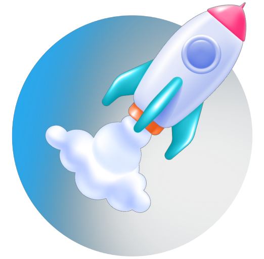 Simply The Best Digital Marketing graphic of a blue, white, and magenta rocket blasting off inside a blue and white gradient circle.