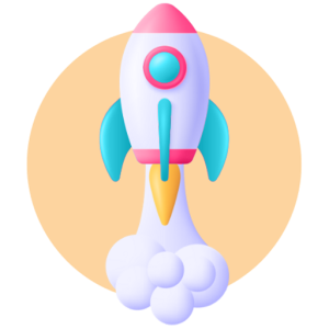 simply the best digital marketing rocket boost graphic featuring a launching rocket with a white base, blue wings, and a red top surrounded by an orange circle