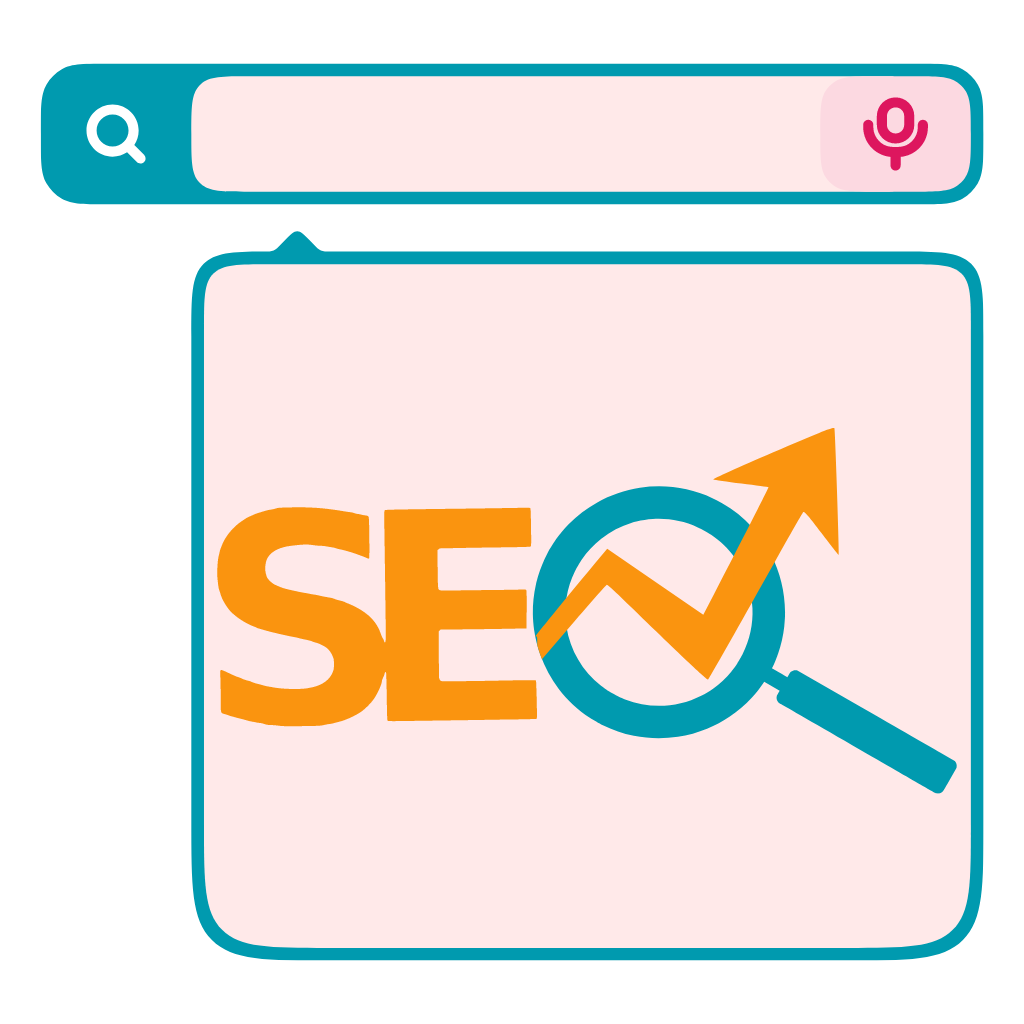 on-page SEO graphic for Simply The Best Digital Marketing featuring "SEO" with a magnifying glass representing the "O" and an arrow pointing upward on a search browser background