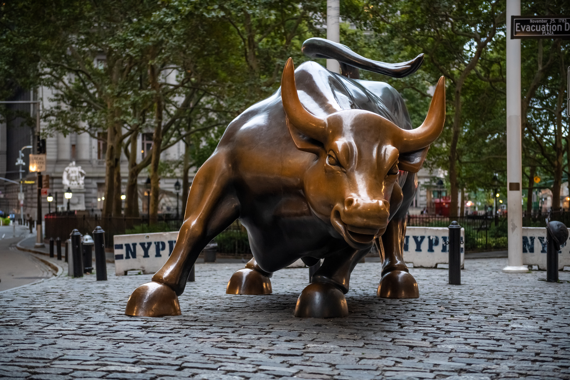 NEW YORK-SEPTEMBER 21: The famous bull of Wall St early in the morning on September 21 2018 in New York City.